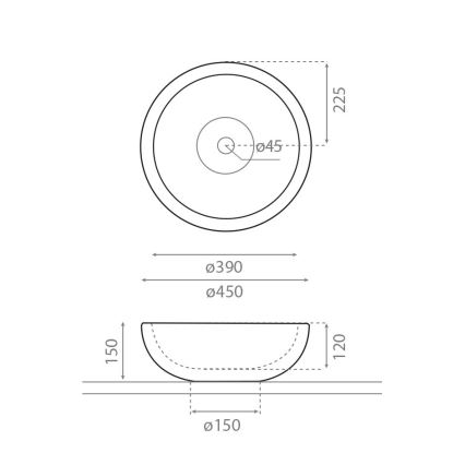 Bathco 00317 - Umývadlo na dosku PUKET Ø 45 cm kameň/sivá