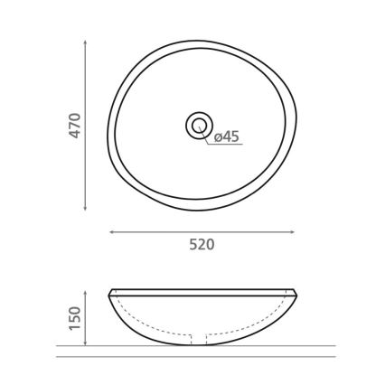 Bathco 00393 - Umývadlo na dosku RIO 52x47 cm kameň/šedá