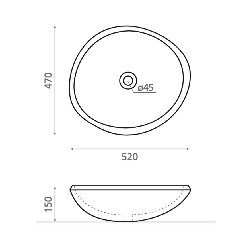 Bathco 00393 - Umývadlo na dosku RIO 52x47 cm kameň/šedá