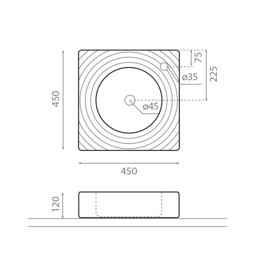 Bathco 0081 - Umývadlo na dosku GOTA 45x45 cm porcelán/biela