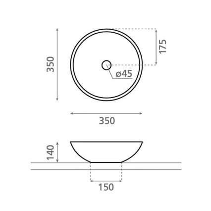 Bathco 4015 - Umyvadlo na dosku CASTELLON, priemer 35 cm, porcelán/biela