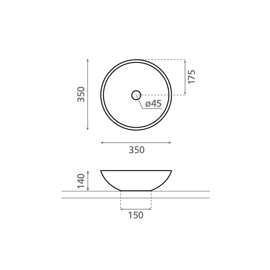 Bathco 4015 - Umyvadlo na dosku CASTELLON, priemer 35 cm, porcelán/biela