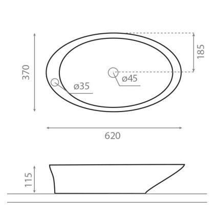 Bathco 4020 - Umývadlo na dosku PURE 62x37 cm porcelán/biela