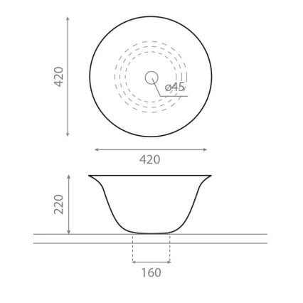Bathco 4062 - Umývadlo na dosku NORDIC, priemer 42 cm, porcelán/biela