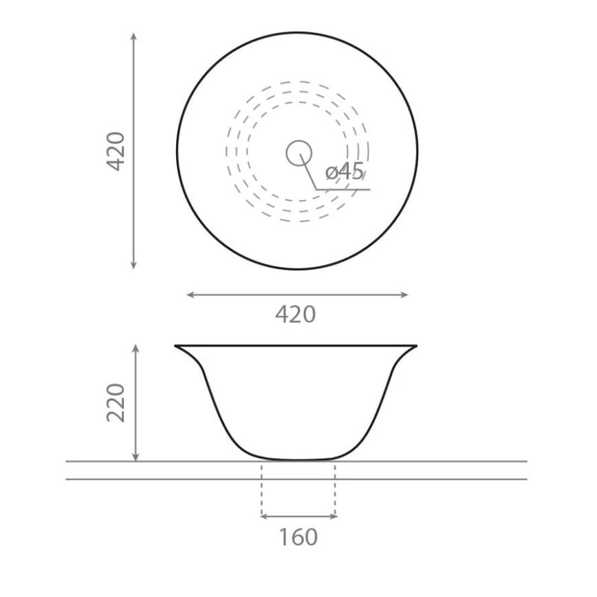 Bathco 4062 - Umývadlo na dosku NORDIC, priemer 42 cm, porcelán/biela