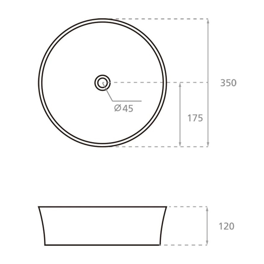 Bathco 4086 - Umývadlo na dosku VOLTA priemer 35 cm porcelán/biela