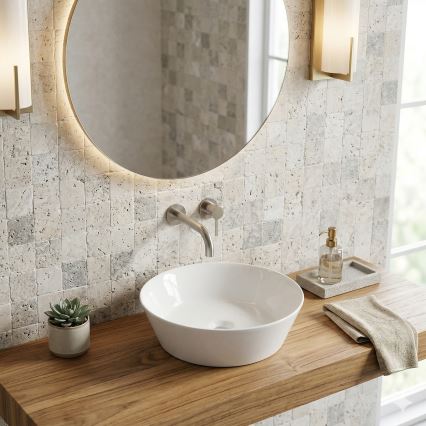 Bathco 4087 - Umývadlo na dosku VOLTA, priemer 42 cm, porcelán/biela