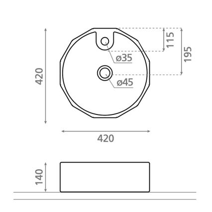 Bathco 4158 - Umývadlo na dosku CIRCUS, priemer 42 cm, porcelán/biela