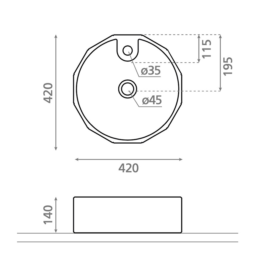 Bathco 4158 - Umývadlo na dosku CIRCUS, priemer 42 cm, porcelán/biela