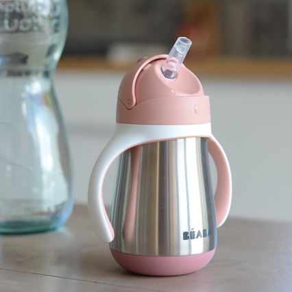 Beaba - Termoizolačný hrnček so slamkou 250 ml ružový