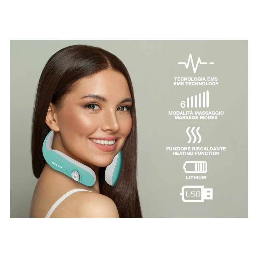 Beper - Nabíjací EMS masážny prístroj na krk 5V/900 mAh mintová
