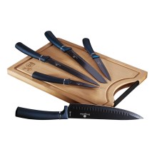 BerlingerHaus - Sada nerezových nožov s bambusovou doskou 6 ks modrá/čierna