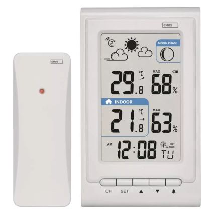 Bezdrôtová meteostanica s budíkom 2xAAA + 2xAA biela