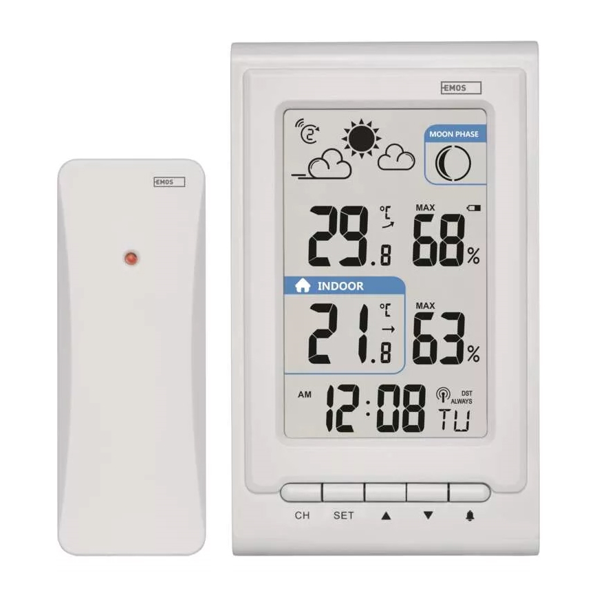 Bezdrôtová meteostanica s budíkom 2xAAA + 2xAA biela