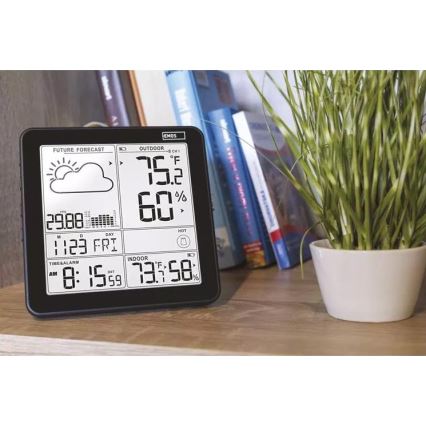 Bezdrôtová meteostanica s budíkom 3xAA + 2xAAA čierna