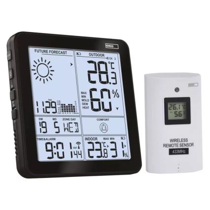 Bezdrôtová meteostanica s budíkom 3xAA + 2xAAA čierna