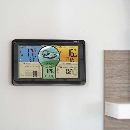 Bezdrôtová meteostanica s farebným LCD displejom a zrážkomerom 3xAAA čierna