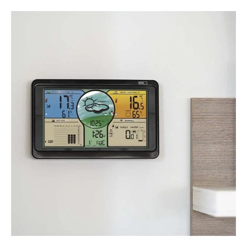 Bezdrôtová meteostanica s farebným LCD displejom a zrážkomerom 3xAAA čierna