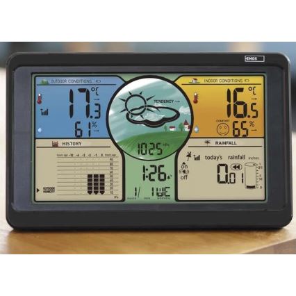 Bezdrôtová meteostanica s farebným LCD displejom a zrážkomerom 3xAAA čierna