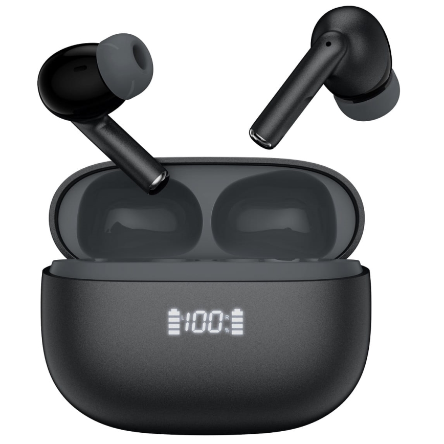 Bezdrôtové slúchadlá s ANC+ENC 300 mAh + 2x 40 mAh čierne