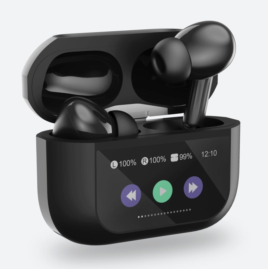 Bezdrôtové slúchadlá s LCD displejom 300 mAh + 2x 30 mAh čierne