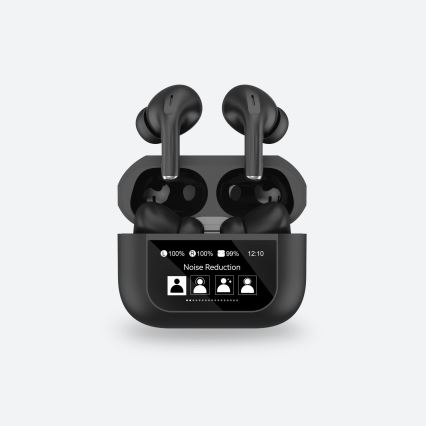 Bezdrôtové slúchadlá s LCD displejom 300 mAh + 2x 30 mAh čierne