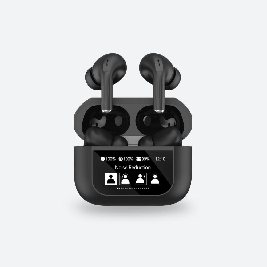 Bezdrôtové slúchadlá s LCD displejom 300 mAh + 2x 30 mAh čierne