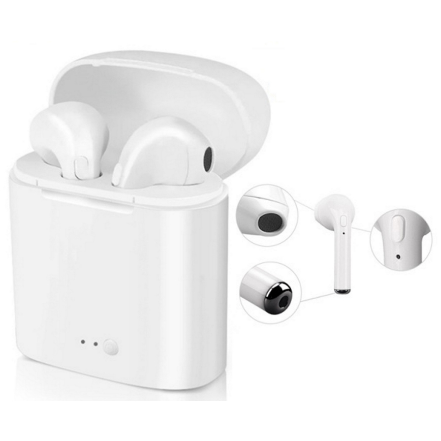 Bezdrôtové slúchadlá s mikrofónom IPX2 biele 350 mAh + 2x 45 mAh