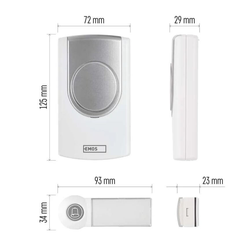 Bezdrôtový zvonček 3xAA IP44 biela/strieborná