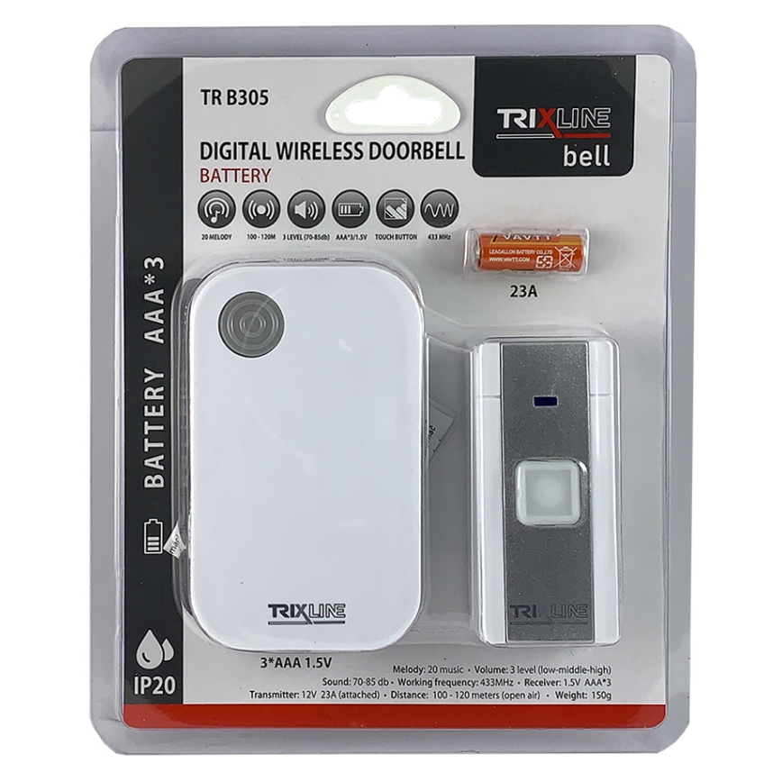 Bezdrôtový zvonček BELL 1x23A + 3xAAA biela