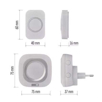 Bezdrôtový zvonek do zásuvky 230V + 1xCR2032 IP44 biela