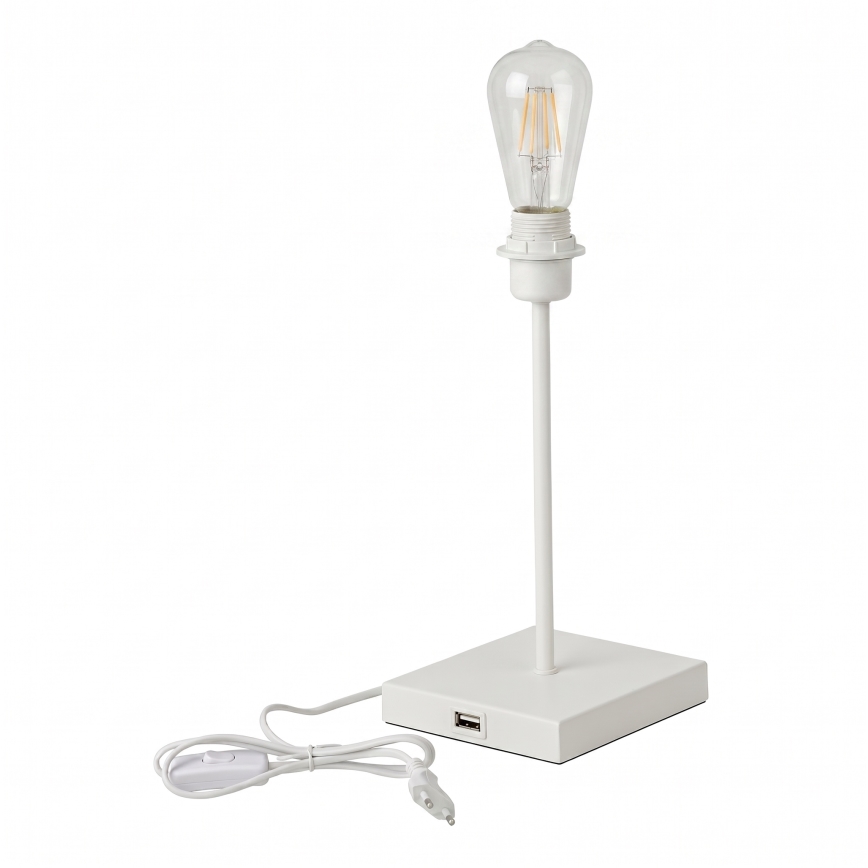 Biela stolná lampa s USB portom 1xE27/15W/230V