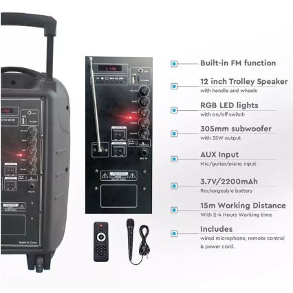 Bluetooth prenosný reproduktor s mikrofónom 35W/3,7V LED RGB + DO