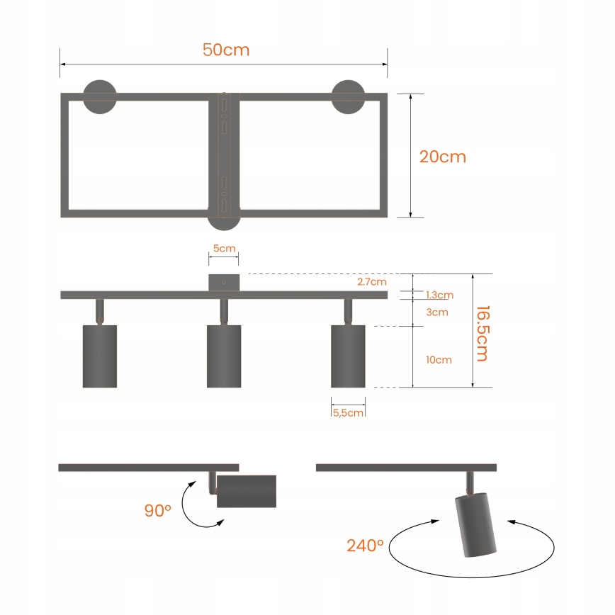 Bodové svietidlo 3xGU10/30W/230V čierne