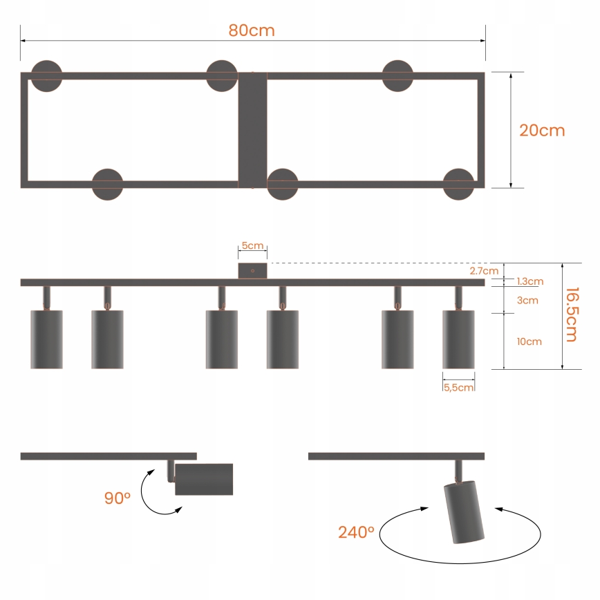 Bodové svietidlo 6xGU10/30W/230V biele