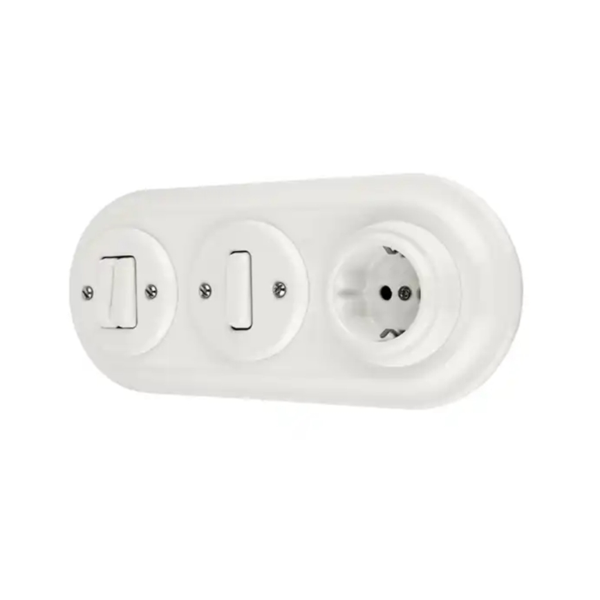 Bohemia-Design - Porcelánová retro domová zásuvka bez rámčeka SCHUKO 250 V/16 A biela