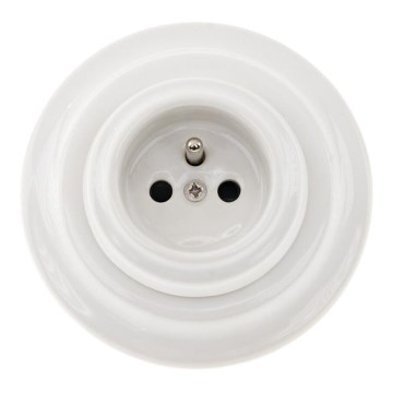 Bohemia-Design - Porcelánová retro domová zásuvka s rámčekom 250V/16A biela