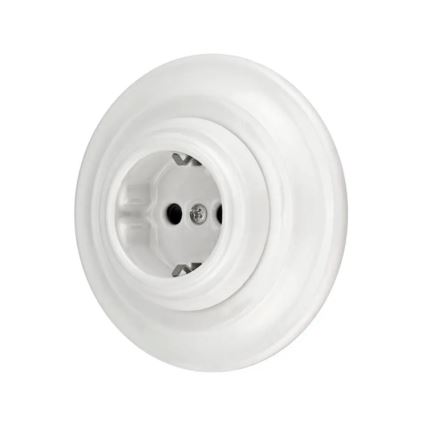 Bohemia-Design - Porcelánová retro zásuvka do steny s rámikom SCHUKO 250V/16A biela