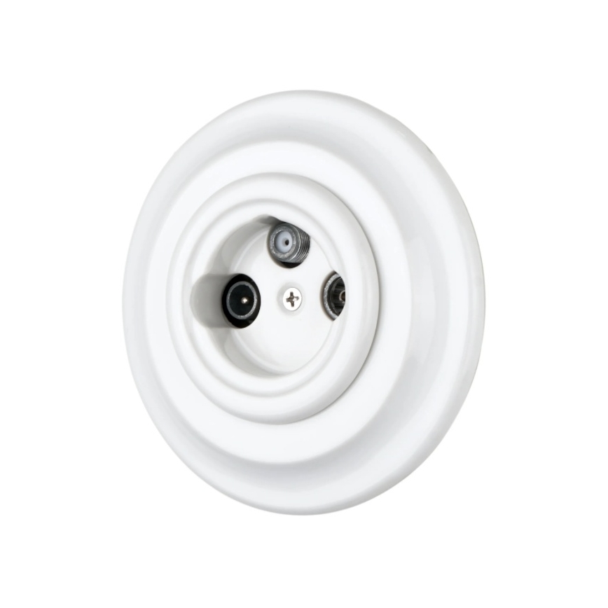 Bohemia-Design - Porcelánová retro TV/SAT-W zásuvka s rámčekom biela