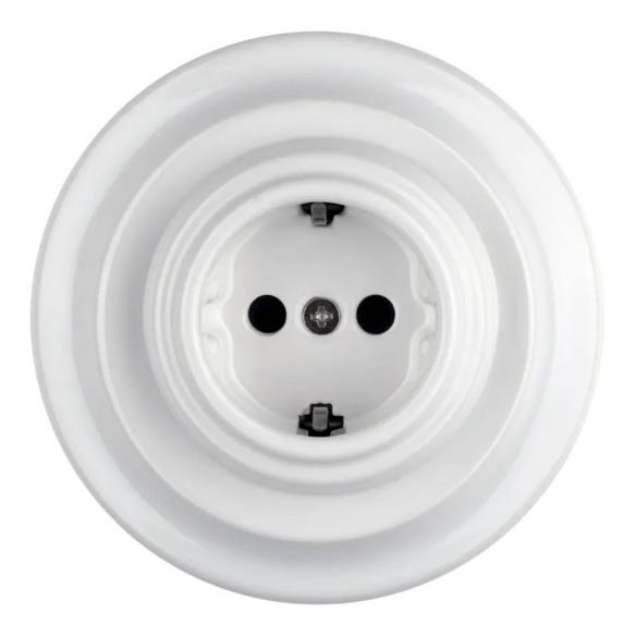 Bohemia-Design - Porcelánová retro zásuvka do steny s rámikom SCHUKO 250V/16A biela