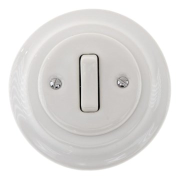 Bohemia-Design - Porcelánový retro jednoduchý vypínač s rámikom č. 6 biely