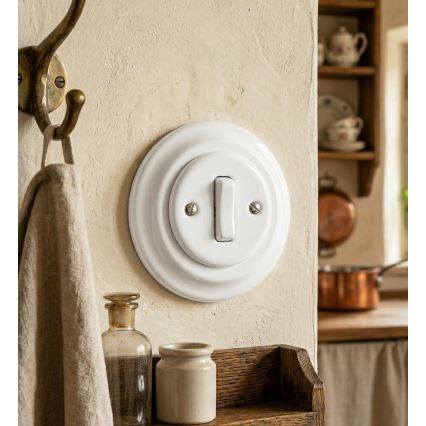 Bohemia-Design - Porcelánový retro jednoduchý vypínač s rámikom č. 6 biely