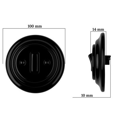Bohemia-Design - Porcelánový retro jednopólový vypínač s rámikom č. 1 čierna