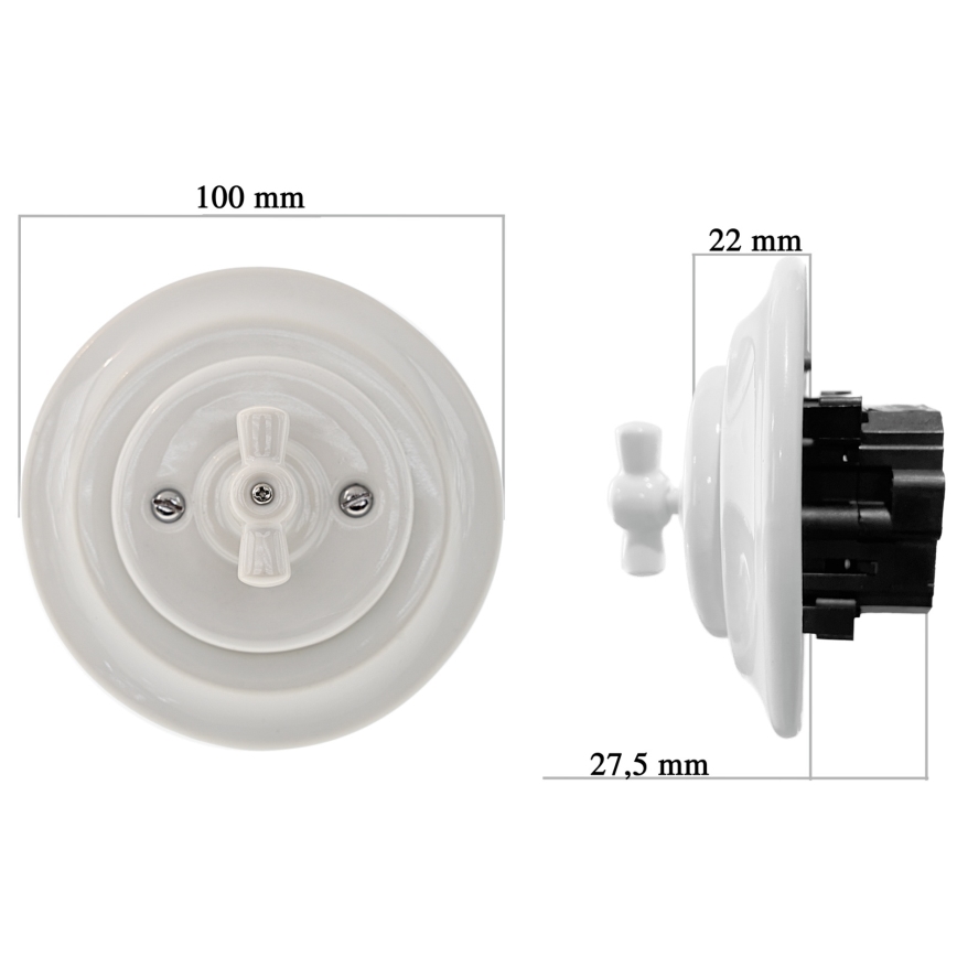 Bohemia-Design - Porcelánový retro otočný stmievač s rámikom 250V/10A biely