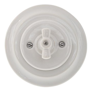 Bohemia-Design - Porcelánový retro otočný vypínač s rámečekom č. 7 biely