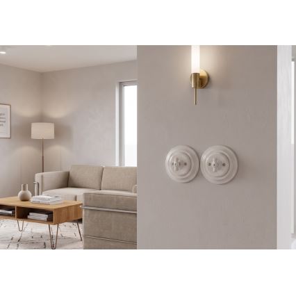 Bohemia-Design - Porcelánový retro otočný vypínač s rámikom č. 1 biela