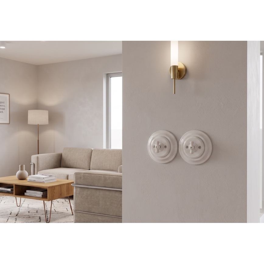 Bohemia-Design - Porcelánový retro otočný vypínač s rámikom č. 1 biela