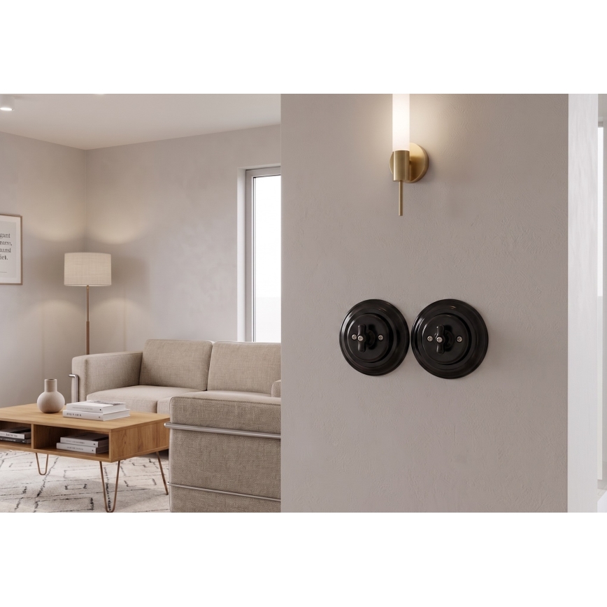 Bohemia-Design - Porcelánový retro otočný vypínač s rámikom č. 7, čierny