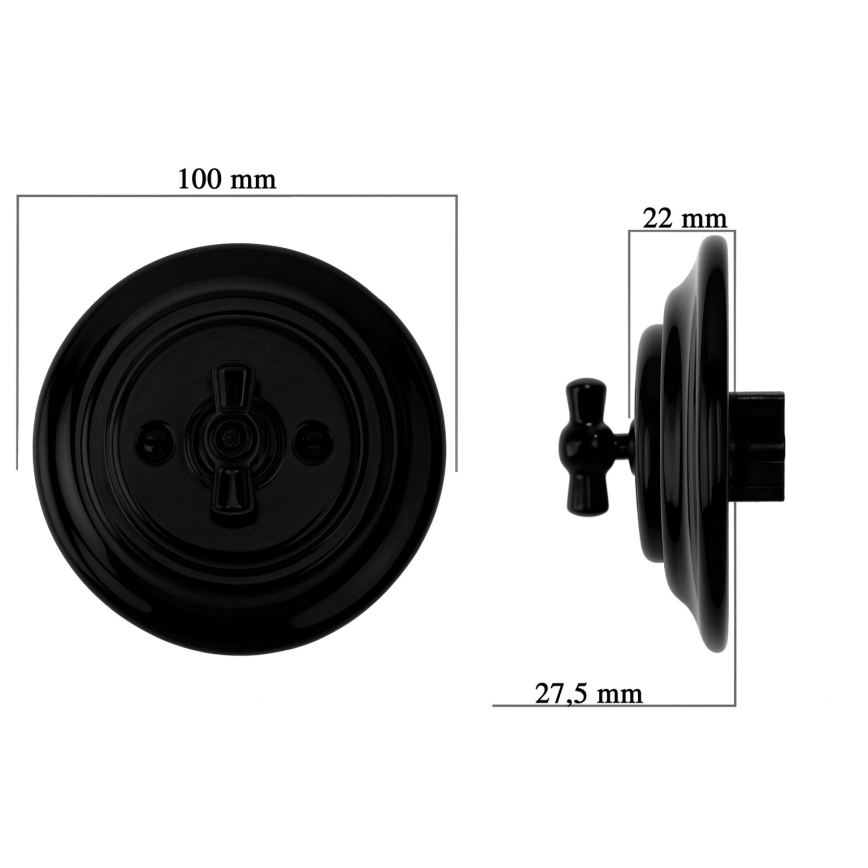 Bohemia-Design - Porcelánový retro stmievač otočný s rámčekom 250V/10A čierna