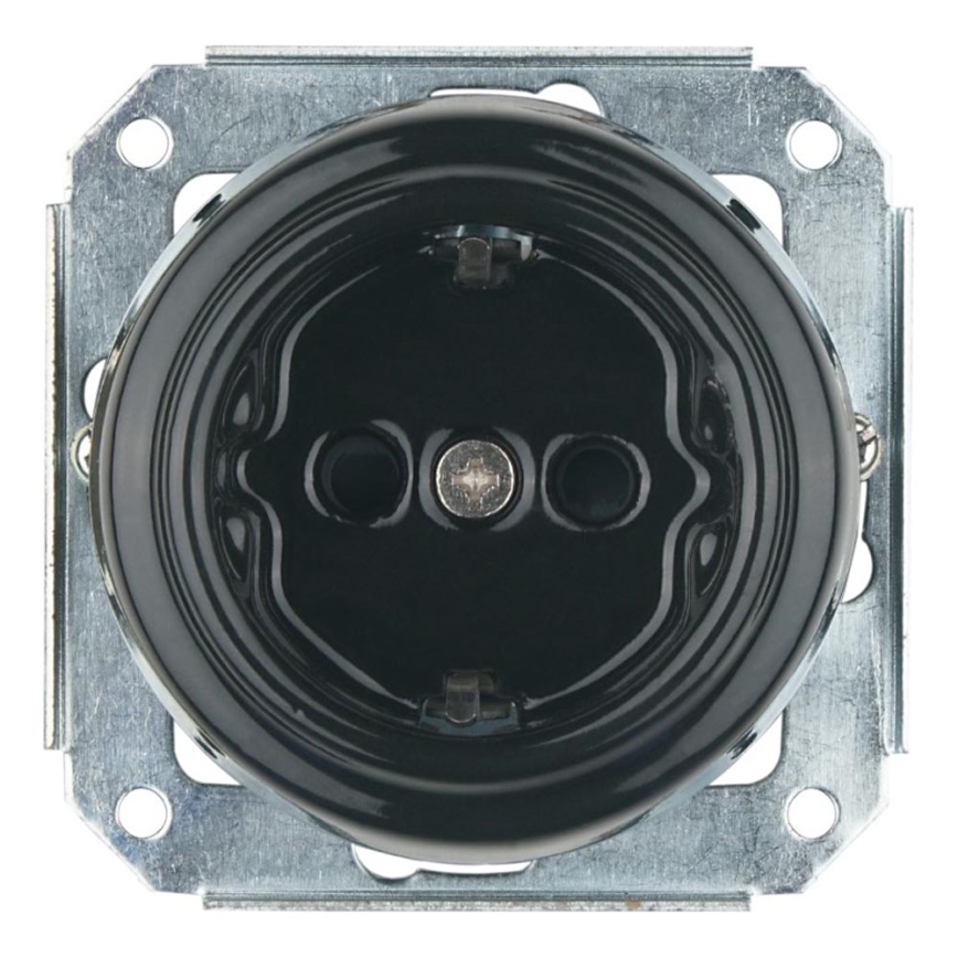 Bohemia-Design - Retro porcelánová domová zásuvka bez rámu SCHUKO 250V/16A čierna